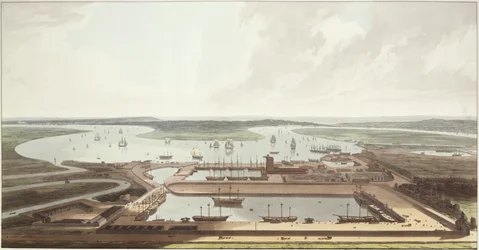 Vista de los muelles de las Indias Orientales, 1803